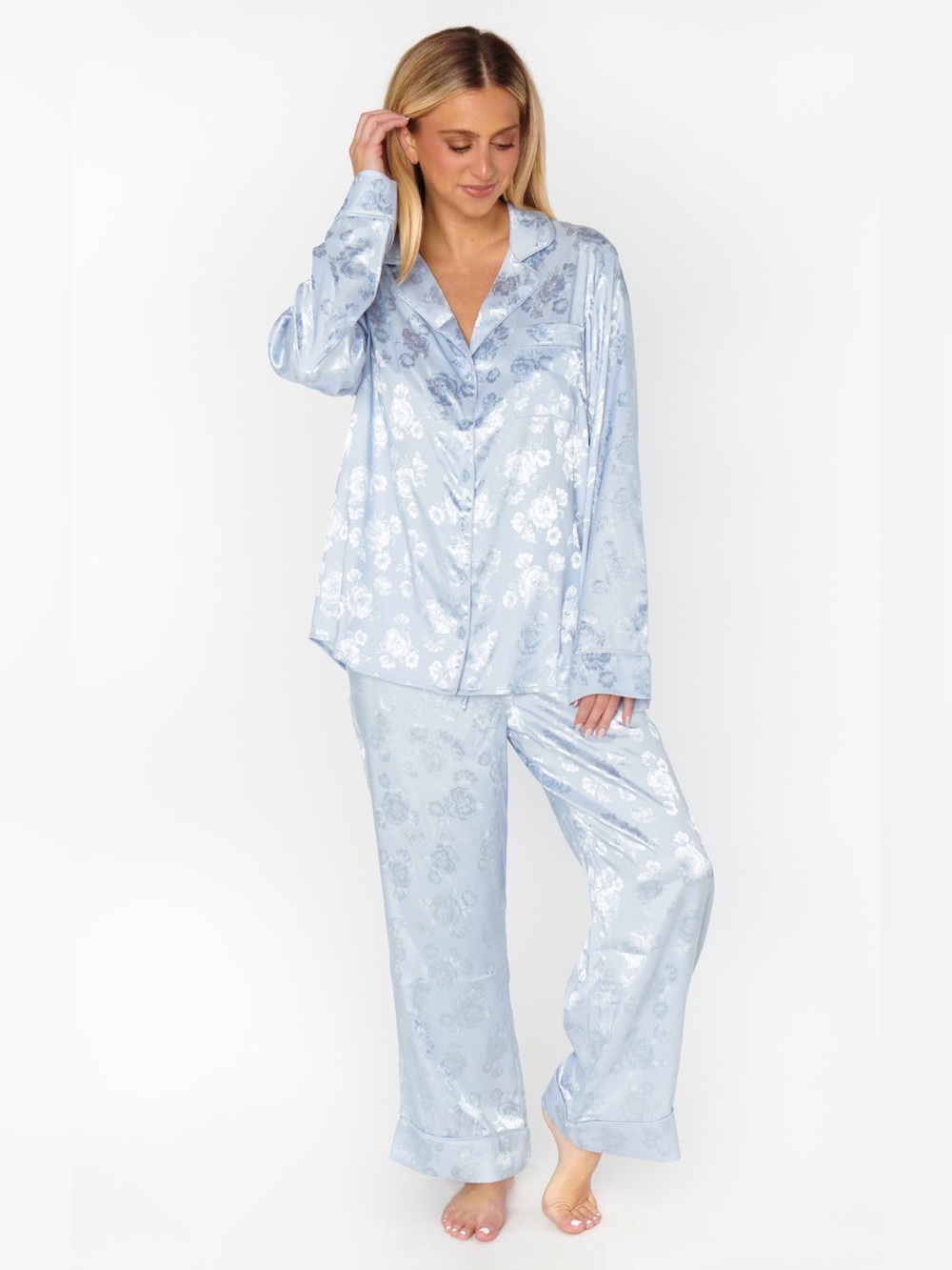 Show Me Your Mumu Classic Cropped Pajama Set Blue Floral Silky size XXL